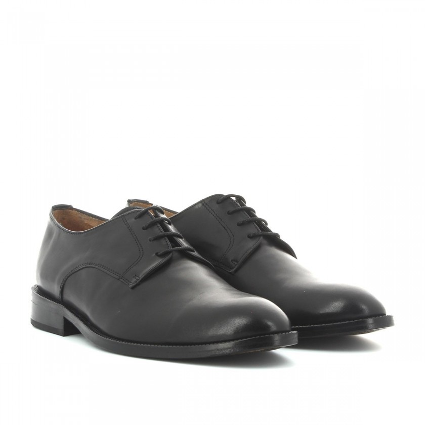 Sapatos Oxford Clássicos Homem em Pele Preta com Sola de Couro Bruber