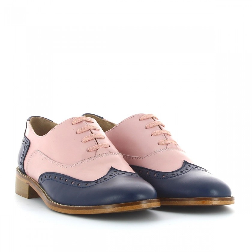 Sapato Rosa/Azul Oxford de Couro Feminino