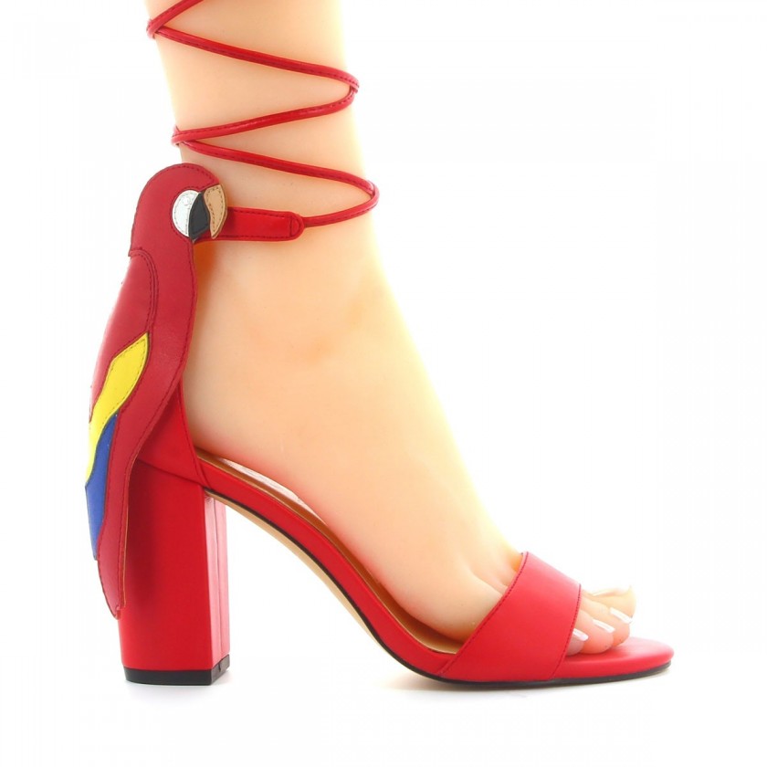 Sandales femme rouge perroquet