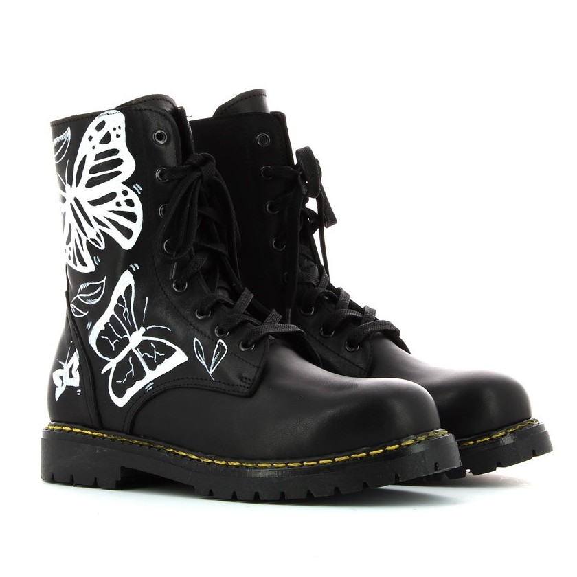 Botas Pretas Personalizadas - Borboleta Bruber (Pele Legítima)