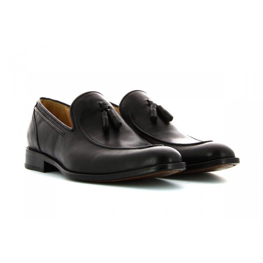 Sapatos Loafer com Berloques Homem Pele Preta Bruber