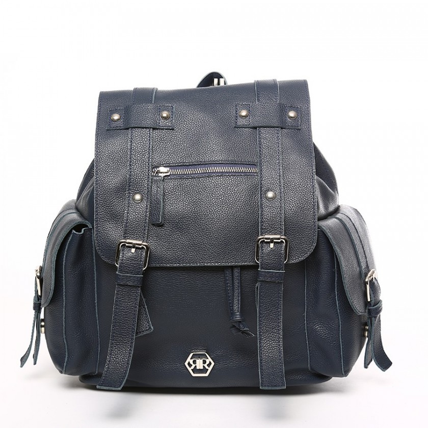 Mochila Grande em Pele Azul...